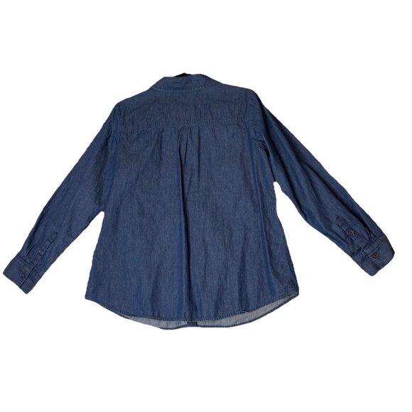 Joan Rivers Medium Blue Denim Embroidered Button Top Floral Boho Cottage Fairy - Picture 2 of 8